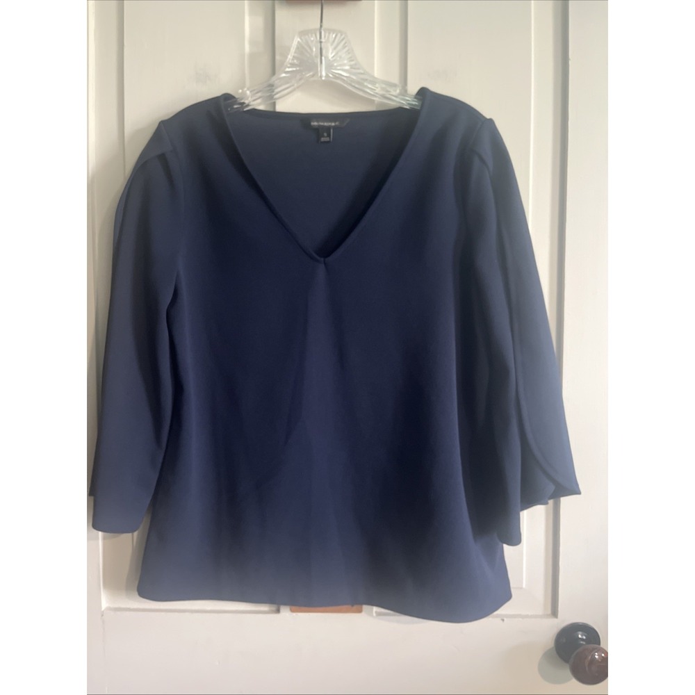 Banana Republic Cotton Blouse Womens Small Open Sleeve Top Classic V-neck Shirt